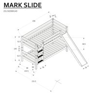 Dětská patrová postel se skluzavkou z MASIVU BUK - MARK 200x90cm - přírodní