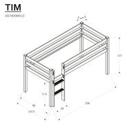 Dětská vyvýšená postel z MASIVU BUK - TIM 200x90cm - přírodní