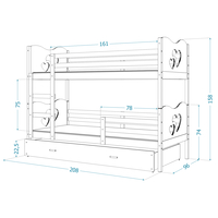 Dětská patrová postel s přistýlkou MAX Q - 200x90 cm - modro-šedá - vláček