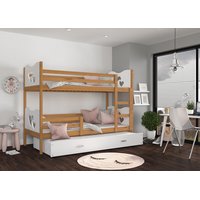 Dětská patrová postel s přistýlkou MAX Q - 190x80 cm - bílá/olše - motýlci