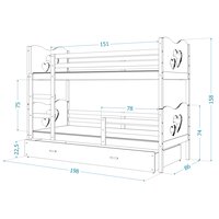 Dětská patrová postel se šuplíkem MAX R - 190x80 cm - šedá - vláček