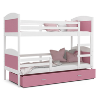 Dětská patrová postel se šuplíkem MATTEO - 160x80 cm - růžovo-bílá
