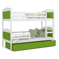 Dětská patrová postel se šuplíkem MATTEO - 160x80 cm - zeleno-bílá
