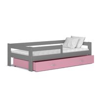 Dětská postel se šuplíkem HUGO V - 160x80 cm - růžovo-šedá