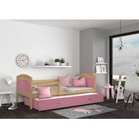 Dětská postel s přistýlkou MATTEO 2 - 200x90 cm - růžová/borovice