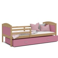 Dětská postel se šuplíkem MATTEO - 190x80 cm - růžová/borovice