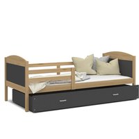 Dětská postel se šuplíkem MATTEO - 200x90 cm - šedá/borovice