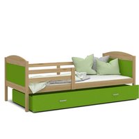 Dětská postel se šuplíkem MATTEO - 160x80 cm - zelená/borovice
