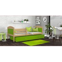 Dětská postel se šuplíkem MATTEO - 190x80 cm - zelená/borovice