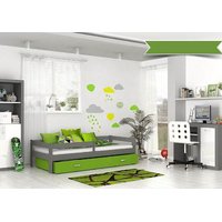 Dětská postel se šuplíkem HUGO V - 160x80 cm - zeleno-šedá