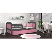 Dětská postel se šuplíkem MATTEO - 160x80 cm - růžovo-šedá