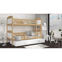 Dětská patrová postel s přistýlkou MATTEO - 190x80 cm - bílá/borovice