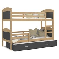 Dětská patrová postel s přistýlkou MATTEO - 190x80 cm - šedá/borovice