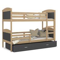Dětská patrová postel se šuplíkem MATTEO - 200x90 cm - šedá/borovice