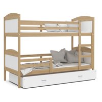 Dětská patrová postel se šuplíkem MATTEO - 190x80 cm - bílá/borovice