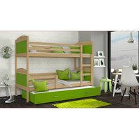 Dětská patrová postel s přistýlkou MATTEO - 190x80 cm - zelená/borovice