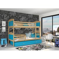 Dětská patrová postel se šuplíkem MATTEO - 190x80 cm - modrá/borovice