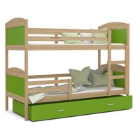 Dětská patrová postel se šuplíkem MATTEO - 200x90 cm - zelená/borovice