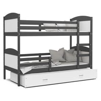 Dětská patrová postel s přistýlkou MATTEO - 190x80 cm - bílo-šedá