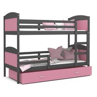 Dětská patrová postel se šuplíkem MATTEO - 190x80 cm - růžovo-šedá
