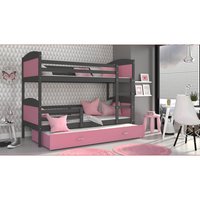 Dětská patrová postel s přistýlkou MATTEO - 200x90 cm - růžovo-šedá