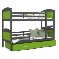 Dětská patrová postel se šuplíkem MATTEO - 200x90 cm - zeleno-šedá