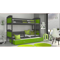Dětská patrová postel s přistýlkou MATTEO - 190x80 cm - zeleno-šedá