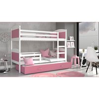 Dětská patrová postel s přistýlkou MATTEO - 190x80 cm - růžovo-bílá