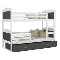 Dětská patrová postel se šuplíkem MATTEO - 190x80 cm - šedo-bílá