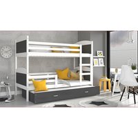 Dětská patrová postel s přistýlkou MATTEO - 200x90 cm - šedo-bílá