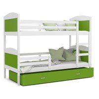Dětská patrová postel se šuplíkem MATTEO - 190x80 cm - zeleno-bílá