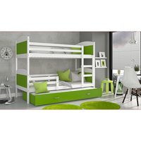 Dětská patrová postel s přistýlkou MATTEO - 190x80 cm - zeleno-bílá