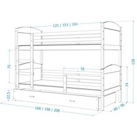 Dětská patrová postel se šuplíkem MATTEO - 160x80 cm - zelená/borovice