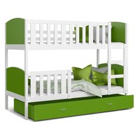 Dětská patrová postel se šuplíkem TAMI Q - 200x90 cm - zeleno-bílá