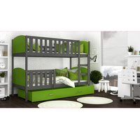 Dětská patrová postel se šuplíkem TAMI Q - 200x90 cm - zeleno-šedá