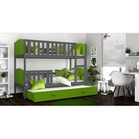 Dětská patrová postel s přistýlkou TAMI Q - 200x90 cm - zeleno-šedá