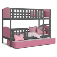 Dětská patrová postel s přistýlkou TAMI Q - 190x80 cm - růžovo-šedá