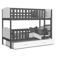 Dětská patrová postel se šuplíkem TAMI Q - 190x80 cm - bílo-šedá