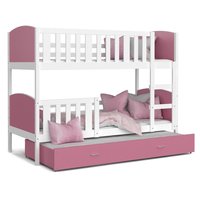 Dětská patrová postel s přistýlkou TAMI Q - 190x80 cm - růžovo-bílá