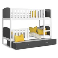 Dětská patrová postel s přistýlkou TAMI Q - 190x80 cm - šedo-bílá