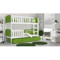 Dětská patrová postel se šuplíkem TAMI Q - 200x90 cm - zeleno-bílá