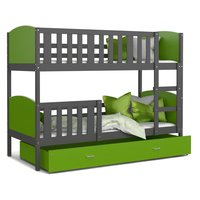 Dětská patrová postel se šuplíkem TAMI Q - 190x80 cm - zeleno-šedá
