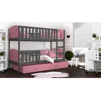 Dětská patrová postel se šuplíkem TAMI Q - 160x80 cm - růžovo-šedá