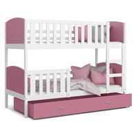 Dětská patrová postel se šuplíkem TAMI Q - 160x80 cm - růžovo-bílá