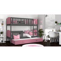 Dětská patrová postel s přistýlkou TAMI Q - 190x80 cm - růžovo-šedá