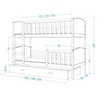 Dětská patrová postel se šuplíkem TAMI Q - 200x90 cm - bílo-šedá