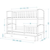 Dětská patrová postel se šuplíkem TAMI Q - 200x90 cm - modro-bílá