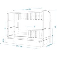 Dětská patrová postel s přistýlkou TAMI Q - 200x90 cm - modro-bílá