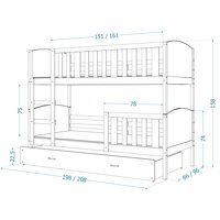 Dětská patrová postel s přistýlkou TAMI Q - 190x80 cm - šedo-bílá
