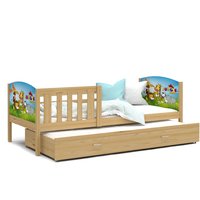 Dětská postel s přistýlkou TAMI R2 - 190x80 cm - JUNGLE ANIMALS - dekor borovice